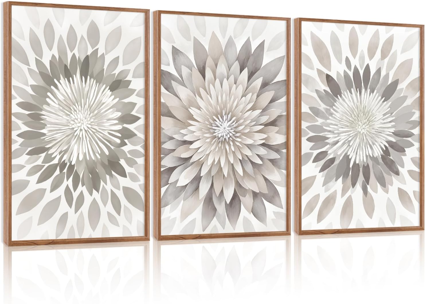 CHDITB Modern Floral Burst Framed Canvas Wall Art Set, Nature Flower Petal Wall Decor, Neutral Beige and Gray Botanical Painting, Contemporary Art Prints for Living Room Bedroom Office-16 x24 x3 Floral 16"x24"