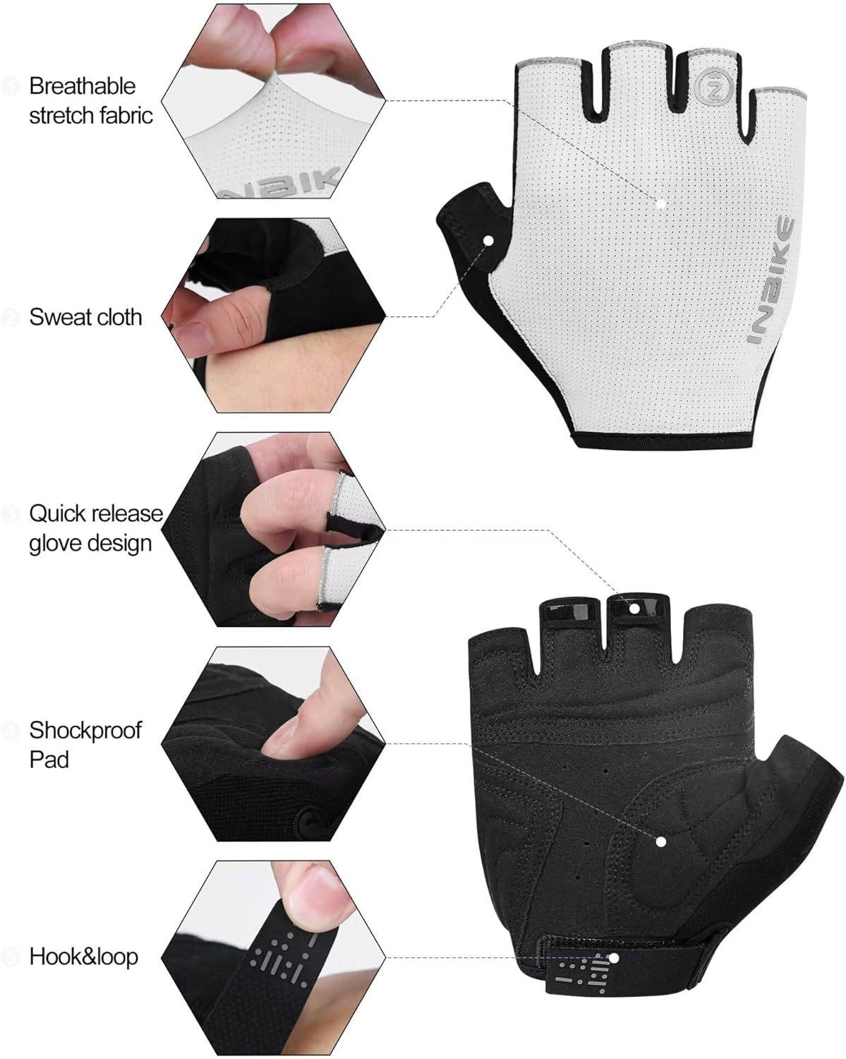 INBIKE Cycling Gloves - Shock-Absorbing, Breathable, Anti-Slip Fingerless Road Bike Gloves for Men & Women - Image 2