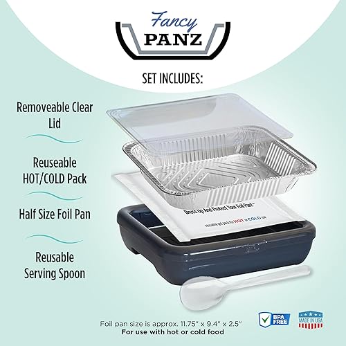 Vista 4 de Fancy Panz Bandeja de servir para alimentos, fabricada en los Estados Unidos, soportes apilables de aluminio para sartén, transportador de cazuela
