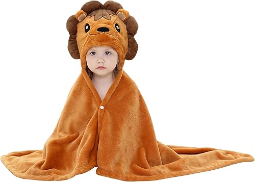 MICHLEY Manta de bebé con capucha para niños y niñas, con cara de animal para otoño, invierno, 0 a 3 años (león)