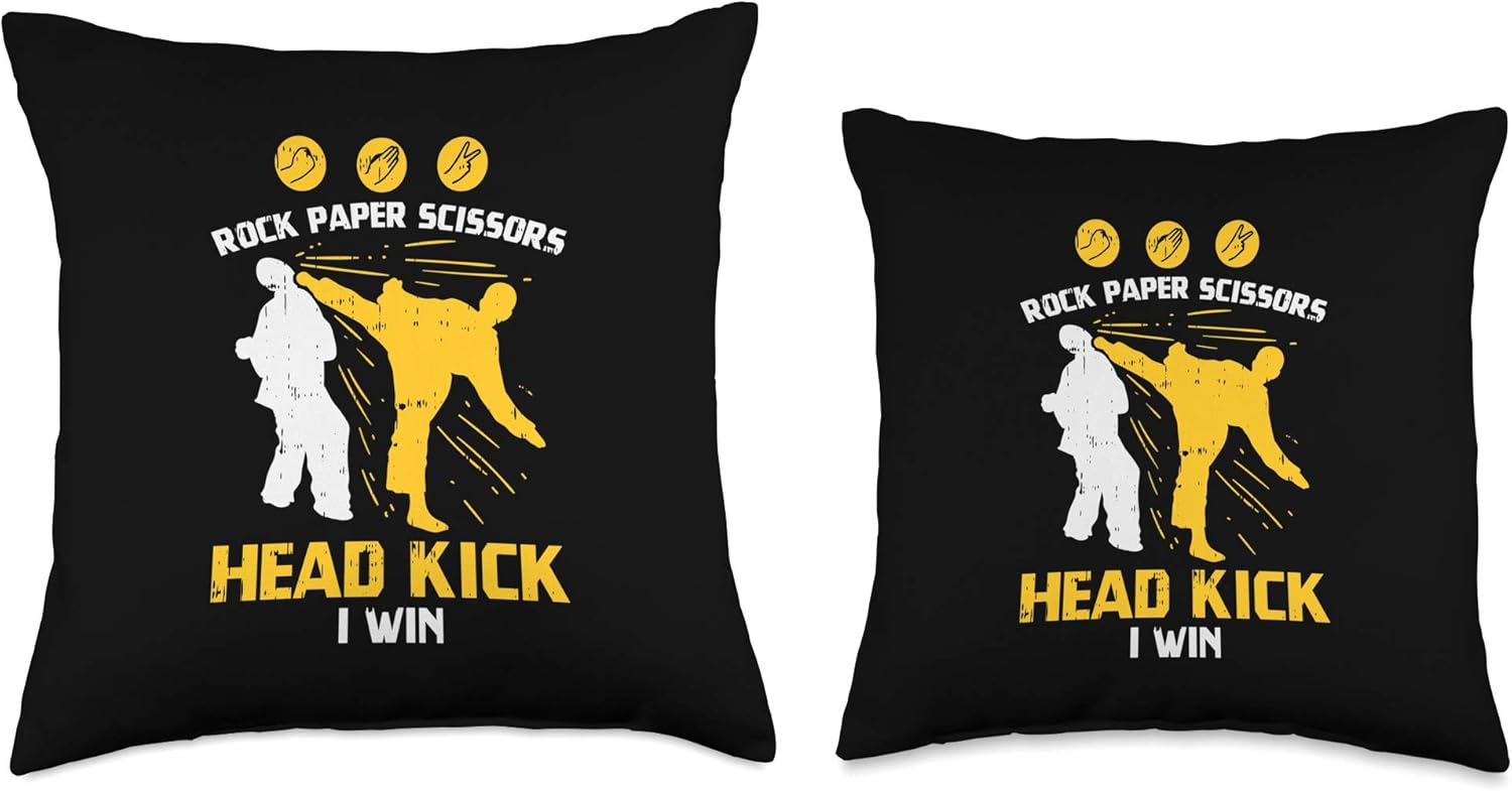 Rock Paper Scissors Headkick Win Funny Taekwondo Karate Gift Throw Pillow
