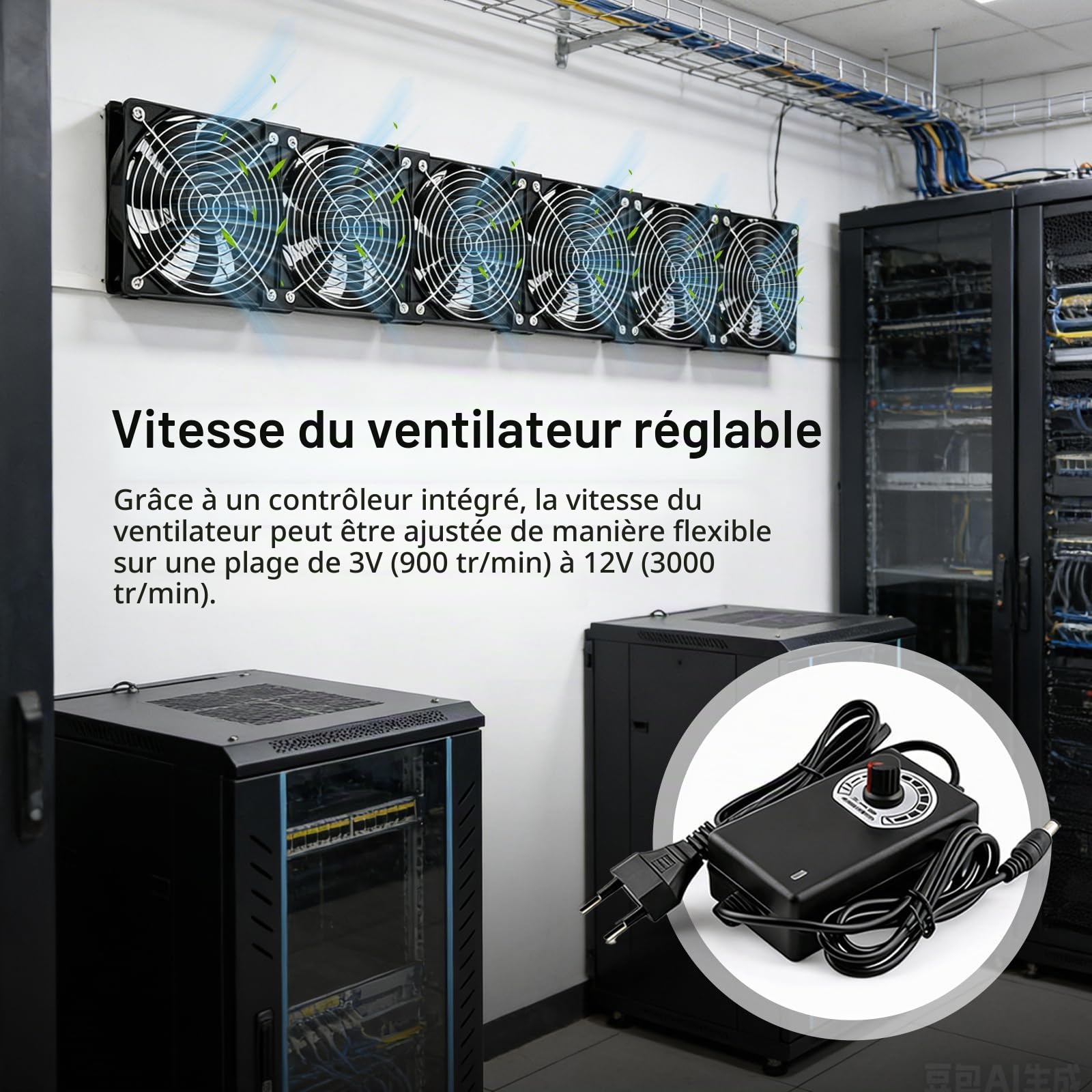Ventilateur, Ventilateurs de Boîtier 120 mm 230 V avec Prise Secteur et Variateur de Vitesse Ventilo pour PC 3 000 tr/min pour Serveurs Ordinateurs et Refroidissement de Fenêtres (6, Noir)