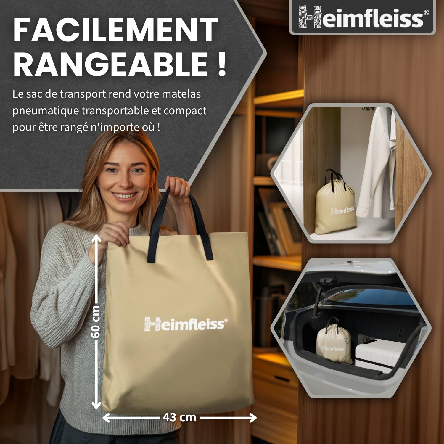 Heimfleiss® Matelas Gonflable 2 Personnes Electrique | Lit Gonflable Premium 150x200/45cm/ 2 Places | Matelas Gonflable Rapide avec Pompe Électrique Intégrée | Matelas d'Invités Autogonflant & Camping