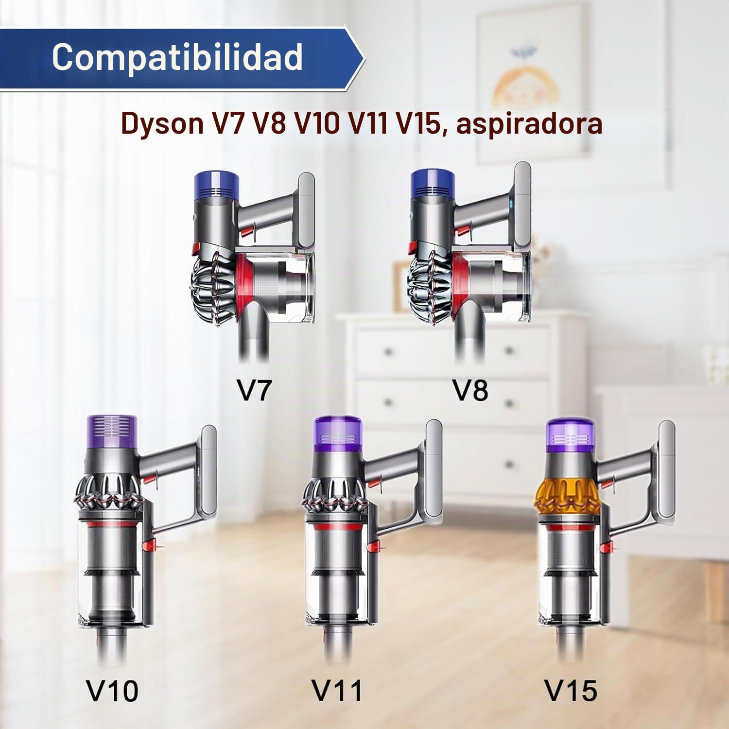 Cabezal de Cepillo Eléctrico para Dyson V7 V8 V10 V11 V15 SV10 SV11 SV12 SV14 Motorhead, Pieza de Repuesto para Cepillo Giratorio, Compatible con Alfombras y Suelos Duros
