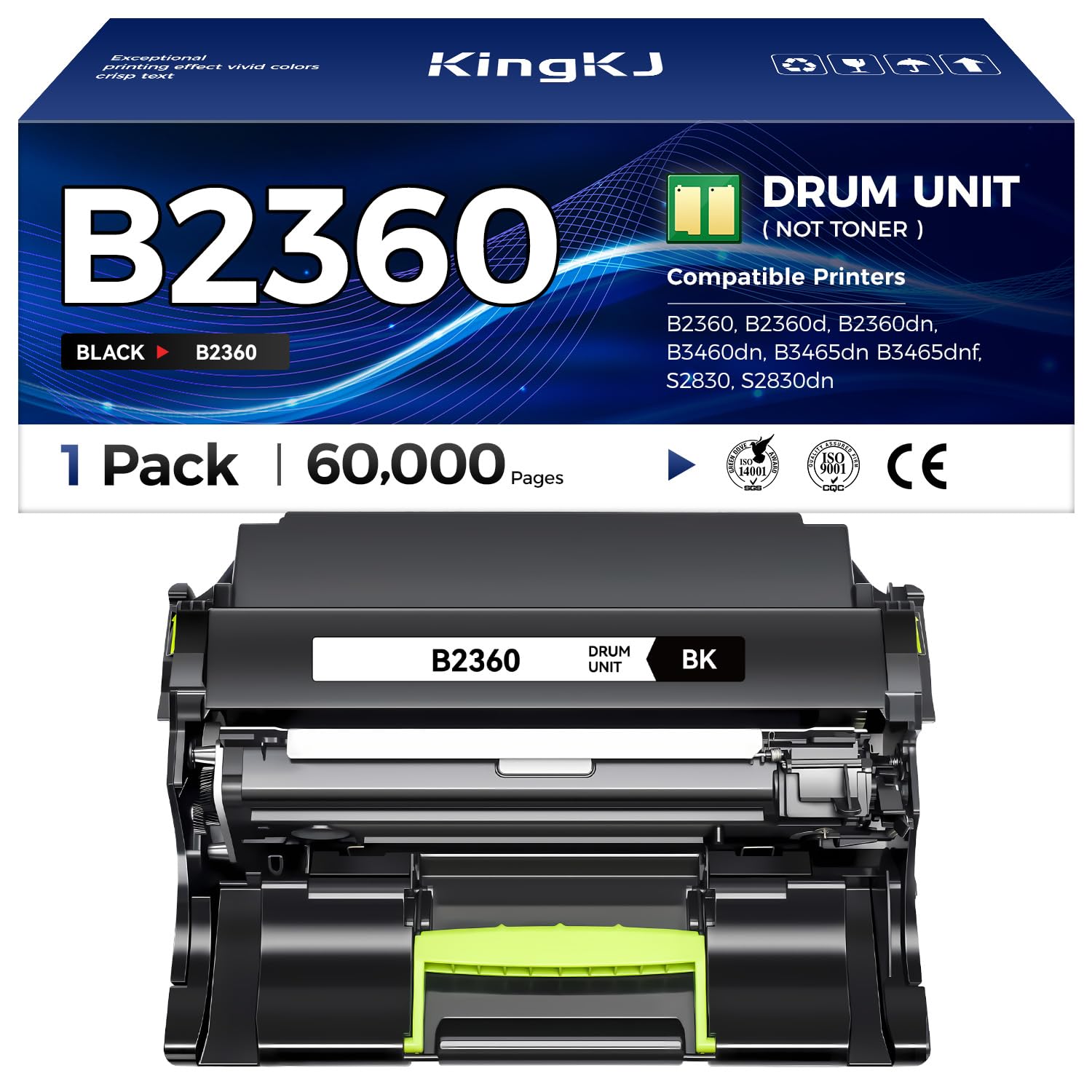 B2360 KVK63 Drum Unit (Not Toner) 1-Pack Replacement for Dell B2360 KVK63 Image-Drum Compatible with Dell B2360 B2360d B2360dn B3460dn B3465dn B3465dnf S2830 S2830dn Laser Printer All-in-One Copier