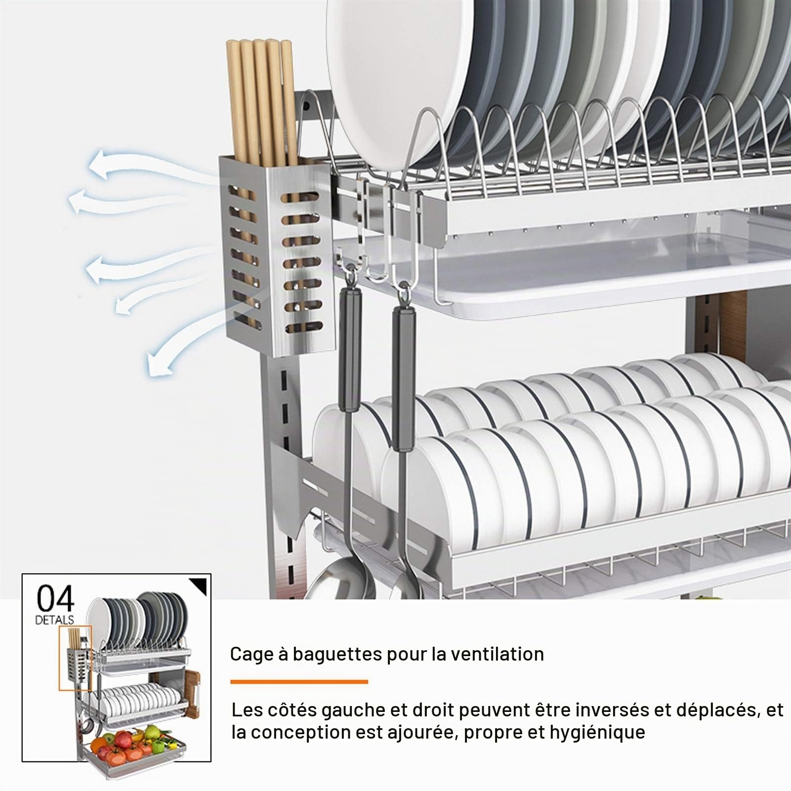 Panier À Égouttoir Mural en Acier Inoxydable pour Cuisine avec Support Perforé - 2 Couches / 3 Couches. (Size : 3 layers-High21.9in)