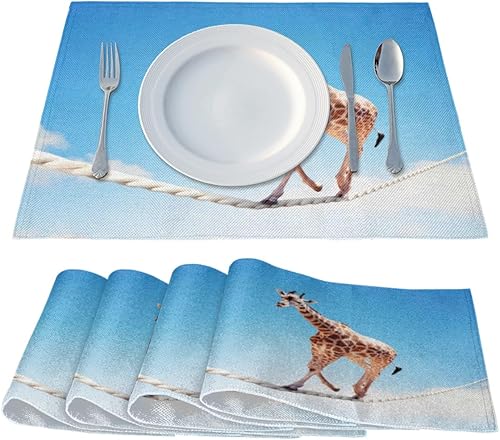 Miniatura 2 de Giraffes Adorable Texture Placemats Set of 4 Table Mats Washable Placemat Waterproof Place Mats for Party Home Dining Table Decor 18x12 in
