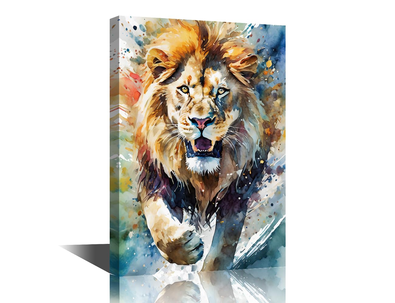 TISHIRON Wild Animal Wall Art Colorful Lion Wall Decor Modern Home Decor King of the Prairie Wall Decoration for Living Room Bedroom Office 1 Piece Artwork Framed Ready to Hang (16''Wx 24''H)