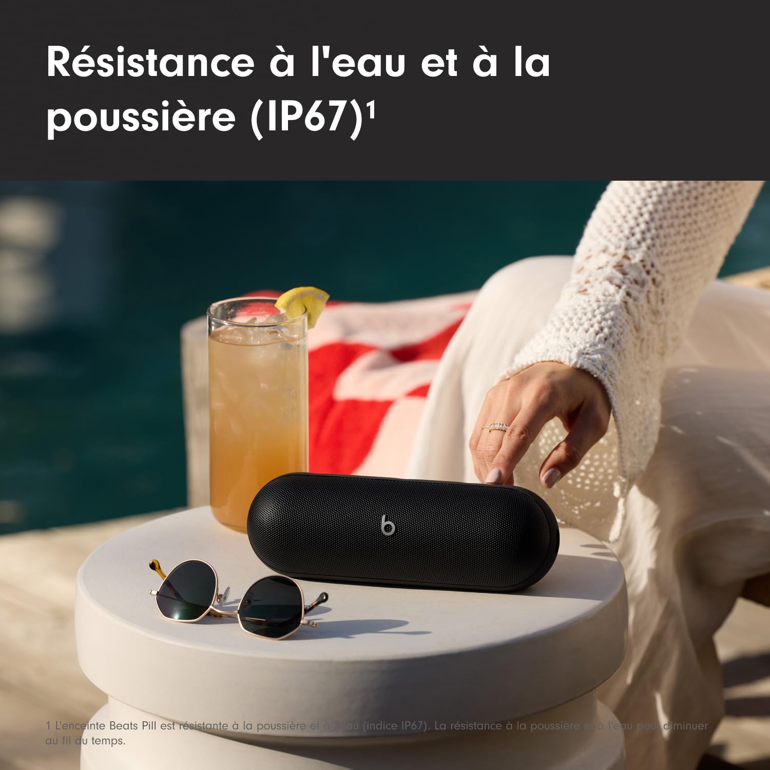 Beats Pill – Enceinte sans Fil Bluetooth et Recharge Mobile Via USB-C – Jusqu'à 24 Heures d'autonomie, résistance à l'eau (IP67), compatibilité Apple et Android, Microphone intégré – Noir Mat