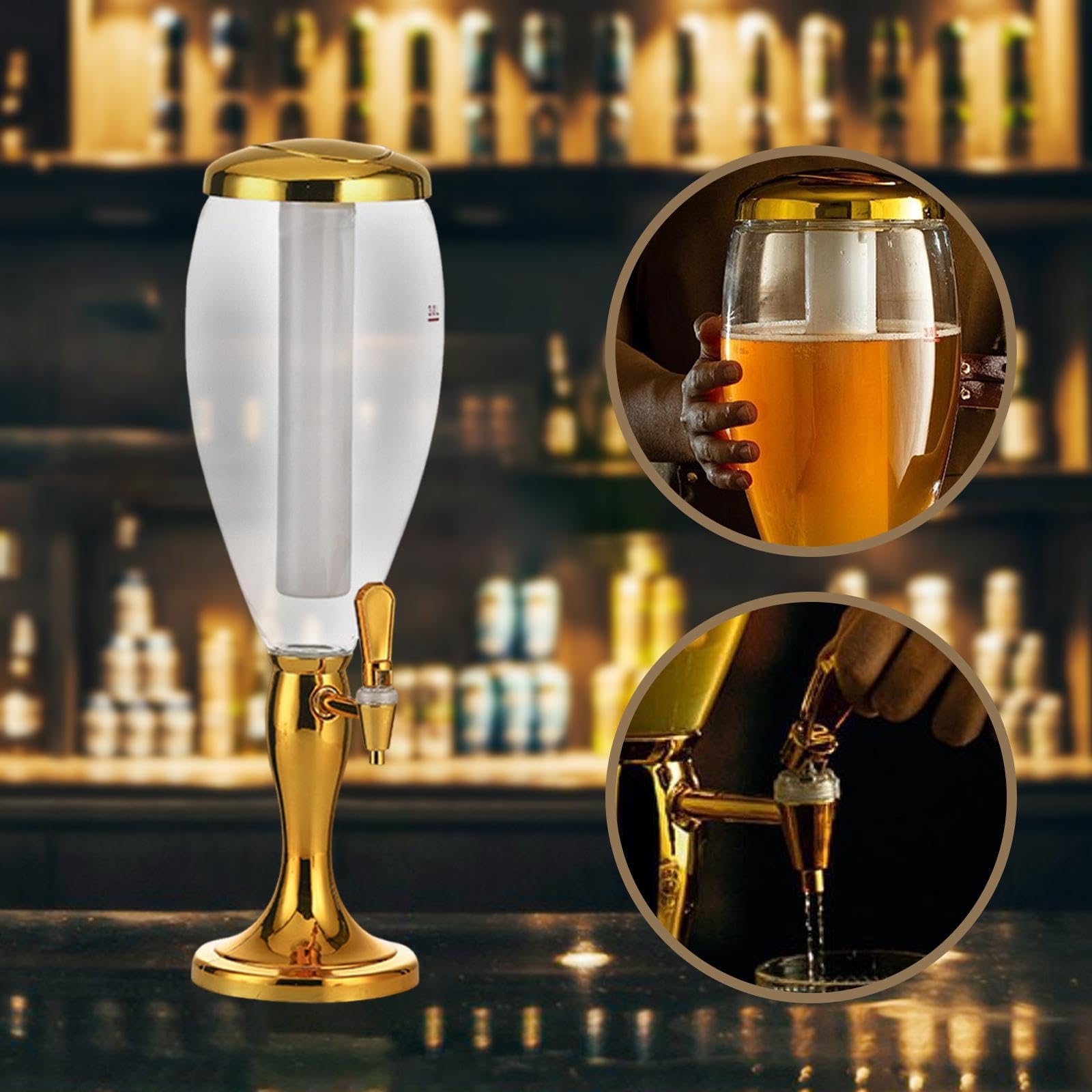 Fenteer Dispensador de Cerveza con Capacidad de 3 L Y Tubo para Enfriamiento, Oro, Individual