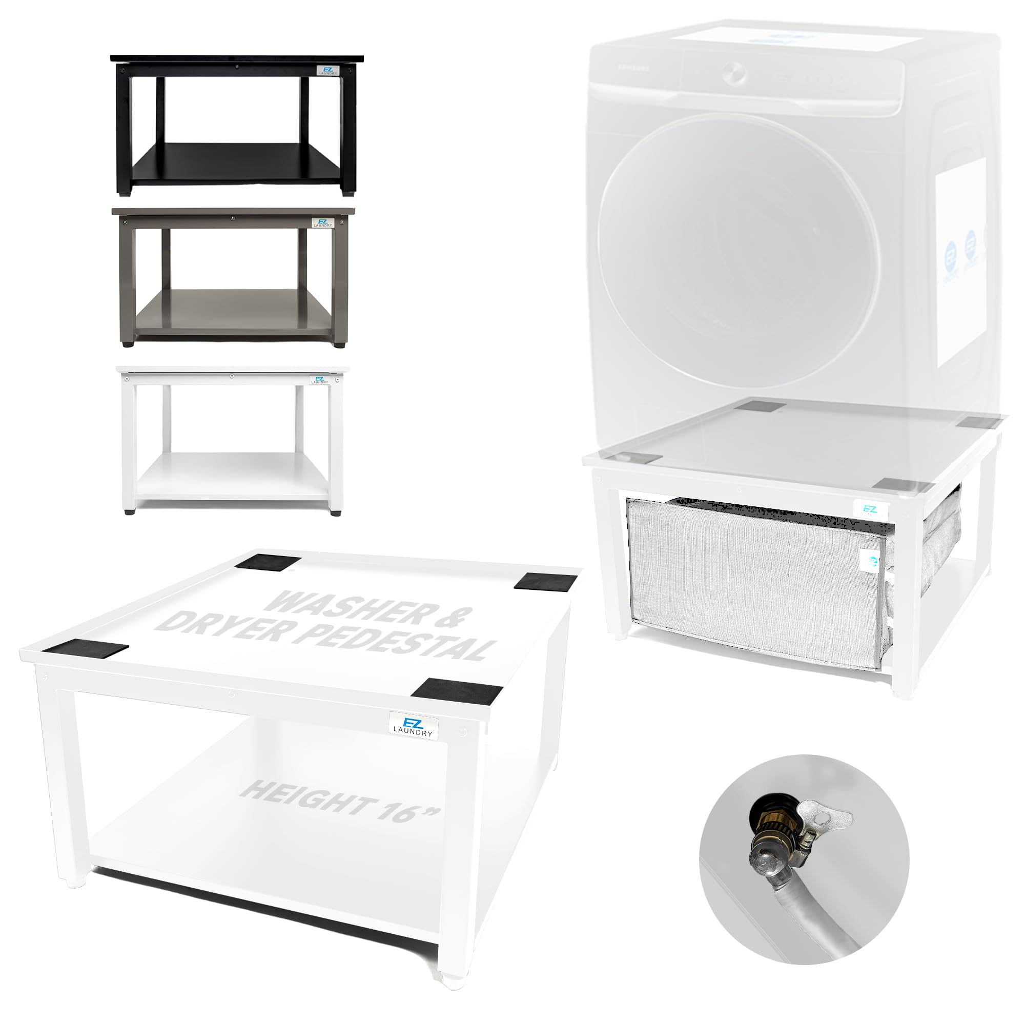 EZ Laundry White Washing Machine Stand & Dryer Pedestal – Fits 61cm Wide Front-Load | 41cm Height Alloy Steel Riser for Back Comfort | 360 kg Capacity | Universal UK Fit