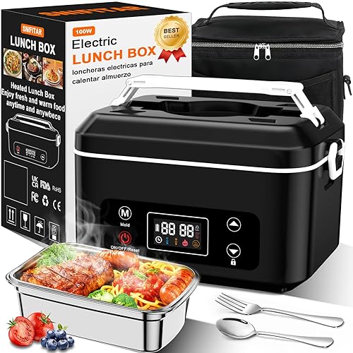 Cordless Electric Heated Lunch Box,Pro 24000mah Heated Lunch Box,Battery Powered, 1.2L Portable Food Heater-3D-5 Side Heating-Intelligent Temperature Control,Suitable For Trucks,Offices (Black/White)