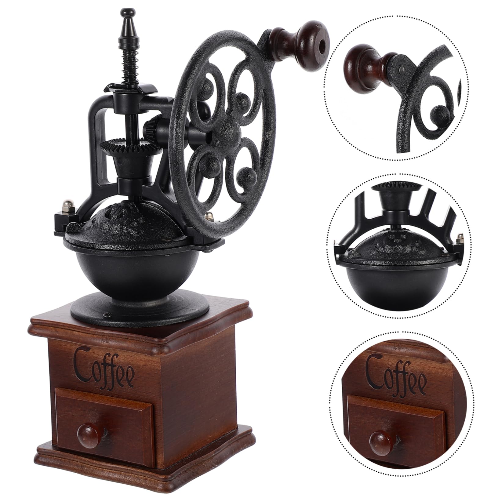 COLLBATH Macinino per Macinare Chicchi Design a Cono Caffè Manuale Vintage Portatile in Legno e Ferro per Campeggio e Viaggio