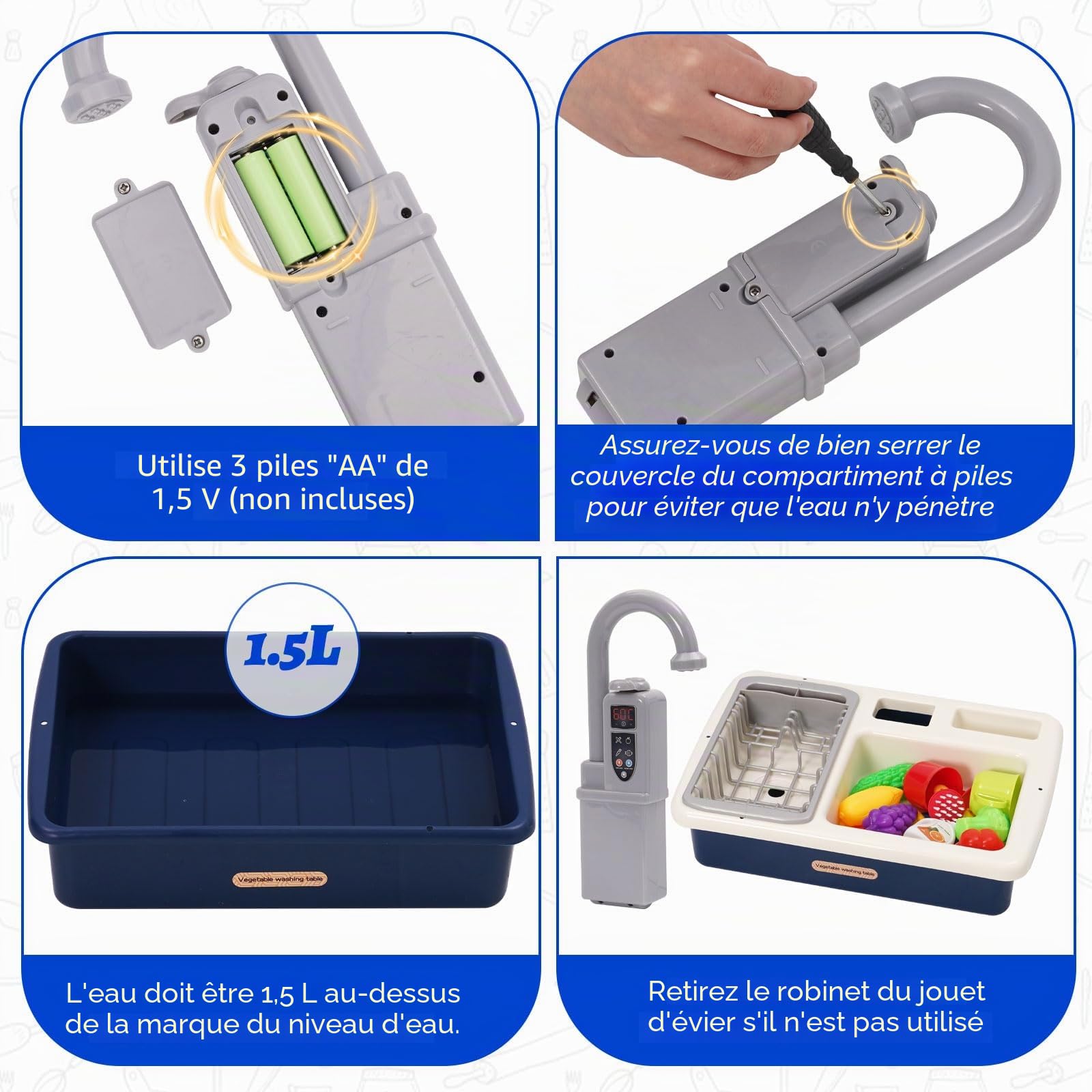 Ensemble évier de Cuisine Jouets avec Robinet Amélioré, Système de Recyclage de l'eau, Lavabo Enfant, Cuisine Exterieur Enfants, Jeu de Rôle pour Garçons Filles de 3 4 5 6 7 Ans(Bleu)