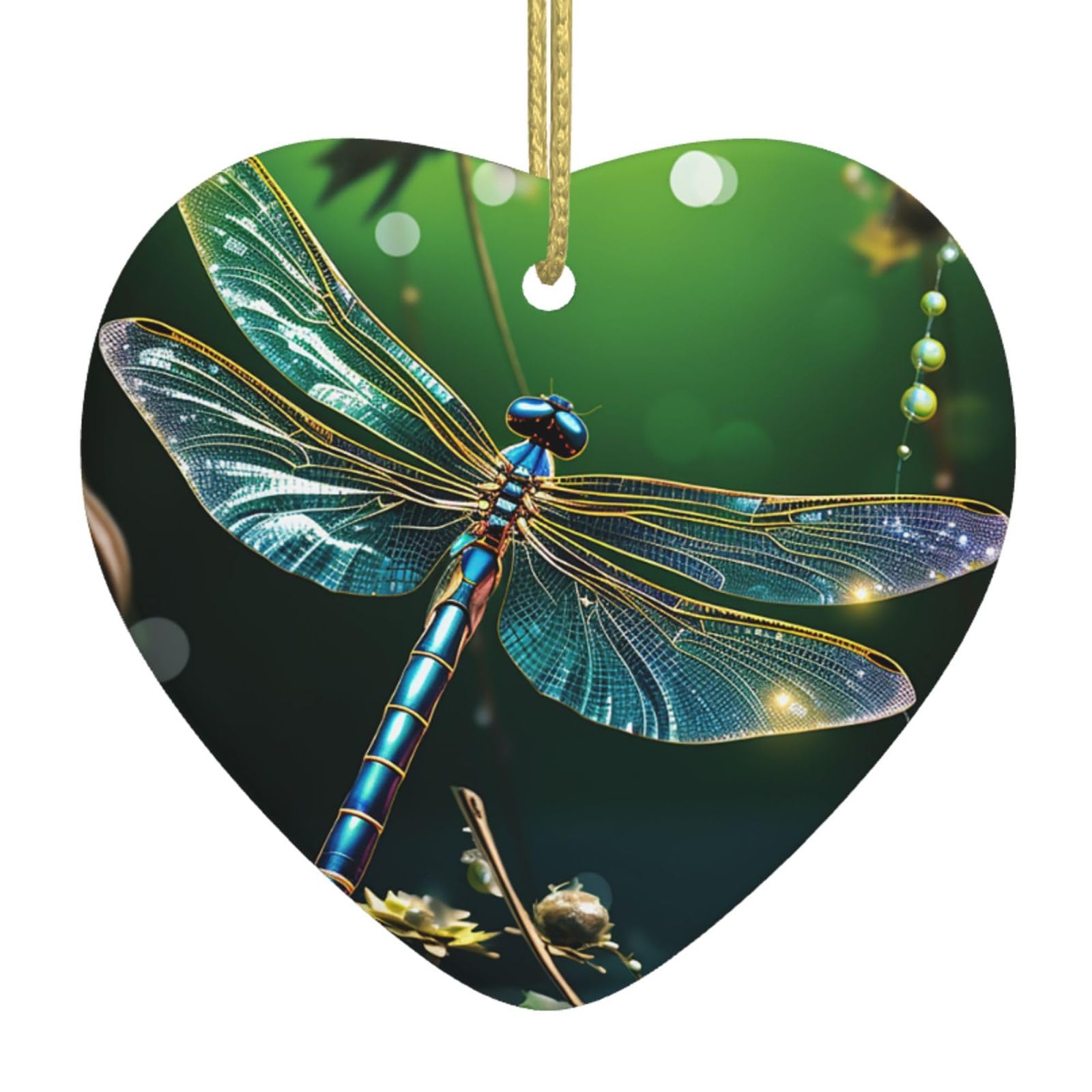 Fodpand Women's White Dragonfly Green Christmas Ornaments 2025, Gift Exchange For Men, Collectible Ceramic Ornament Heart Hanging Ornaments For Christmas Tree Decoration