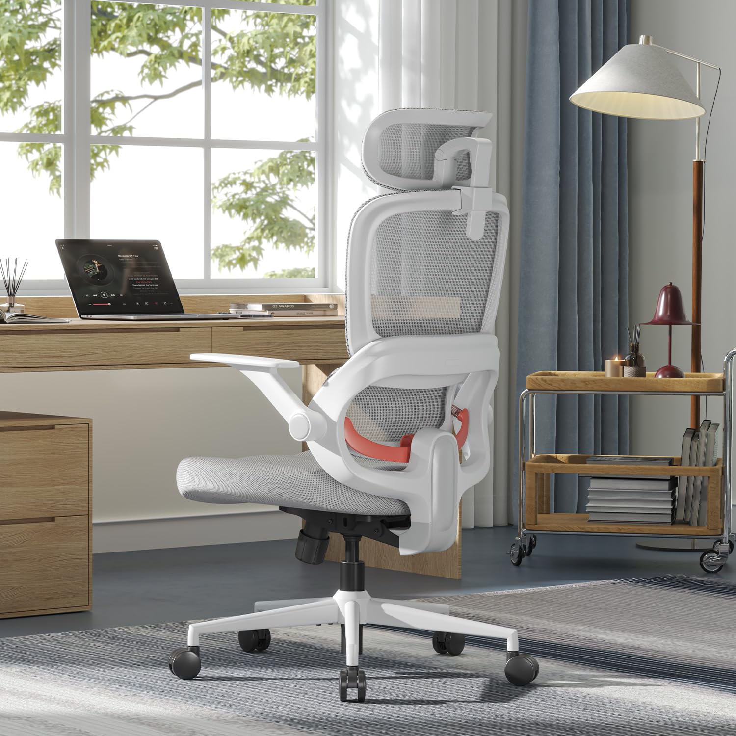 SIHOO SIHOO B100 SE Office Chair, Desk Chair with Adaptive Lumbar Support & 2D Flip-up Armrests, 135° tilt Soft Memory Foam Erogonomic Chair for Home Office,Hold 300 LBS-White