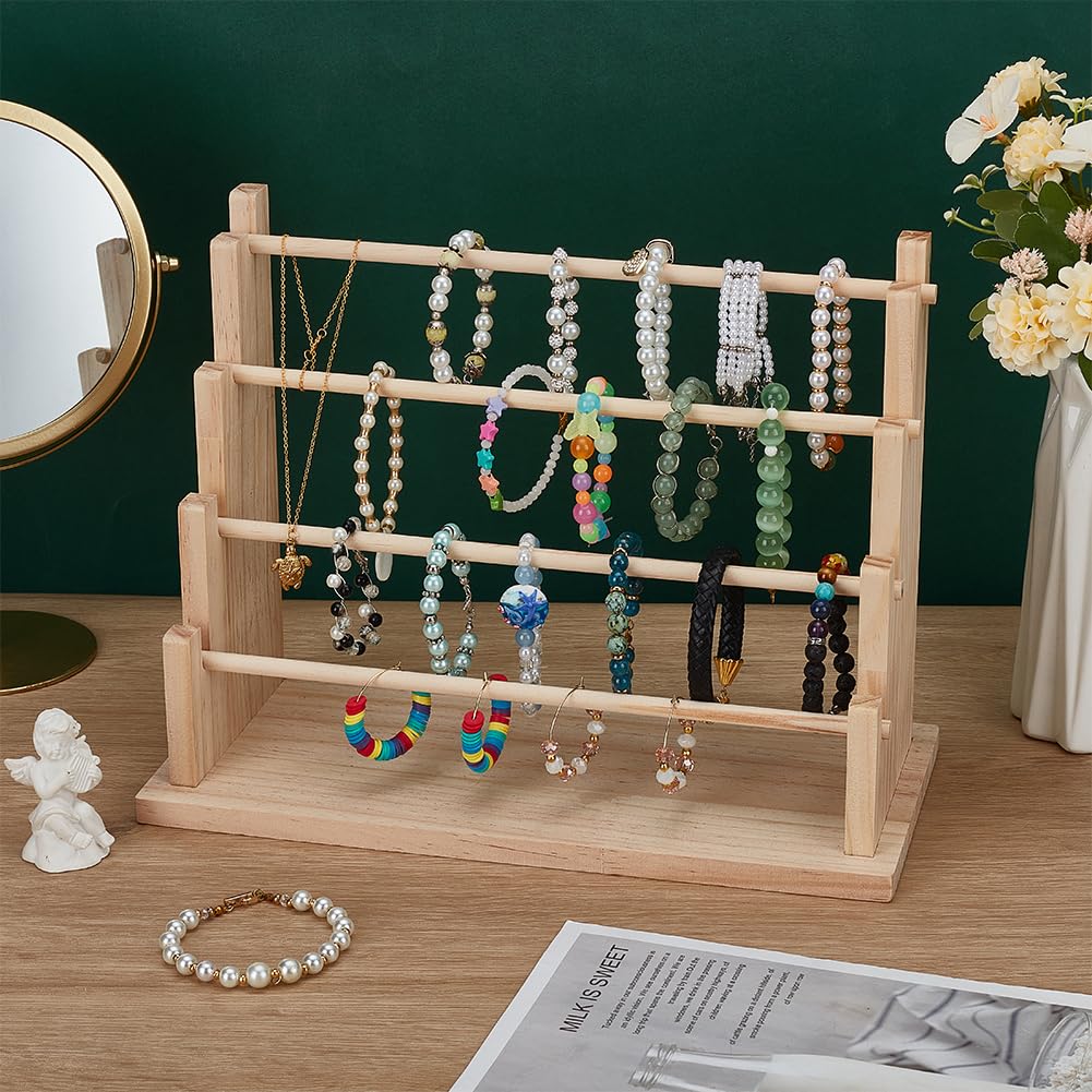 FINGERINSPIRE Houten 3-laags Afneembare Armbandhouder Armbanden Display Stand Haartouw Display Organizer Winkels Winkeldisplays voor Armband Horloge Armbanden Haarband