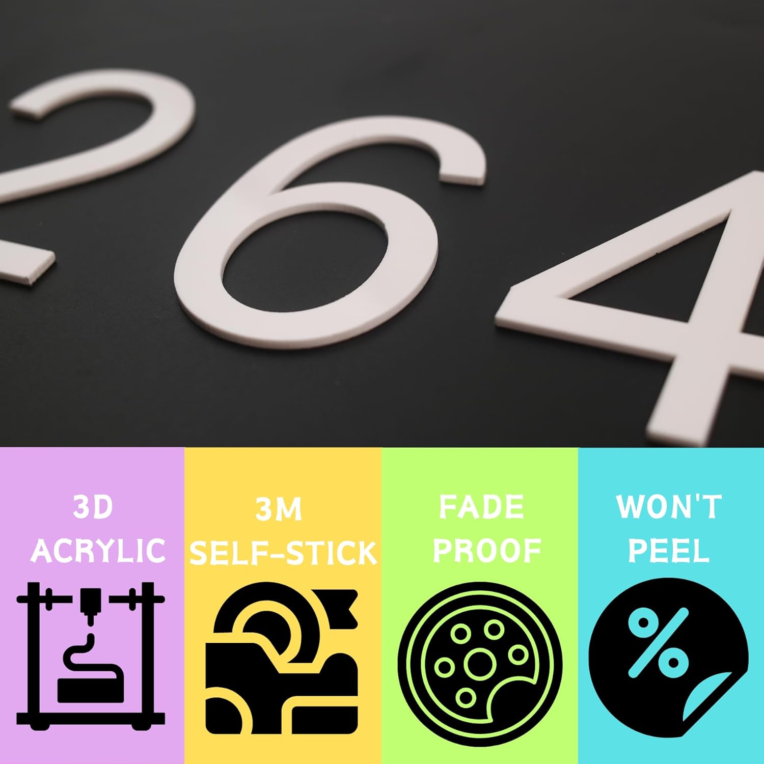 4 Inch House Numbers, Self-adhesive Mailbox Numbers Modern House Numbers for Outside Address Numbers for House Office Hotel Room Farmhouse Easy to Install Strong adhesive backing (White 7) 4 Inch 7 White