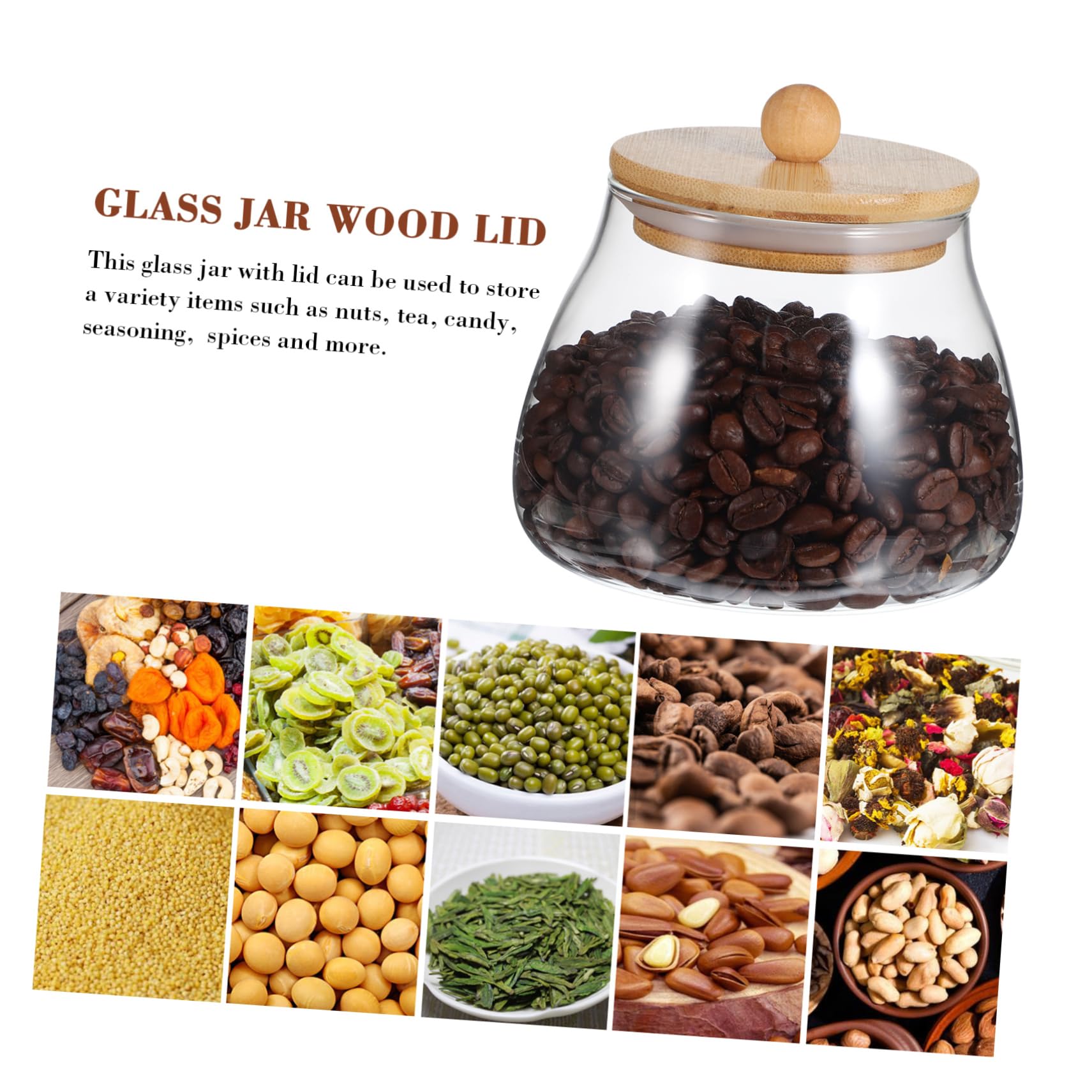 ifundom 3 Piezas tarro de dulces frascos condimentar masón hermético tapas de frascos tarro de cristal con tapa de madera envases de de cristal con tapas Vidrio