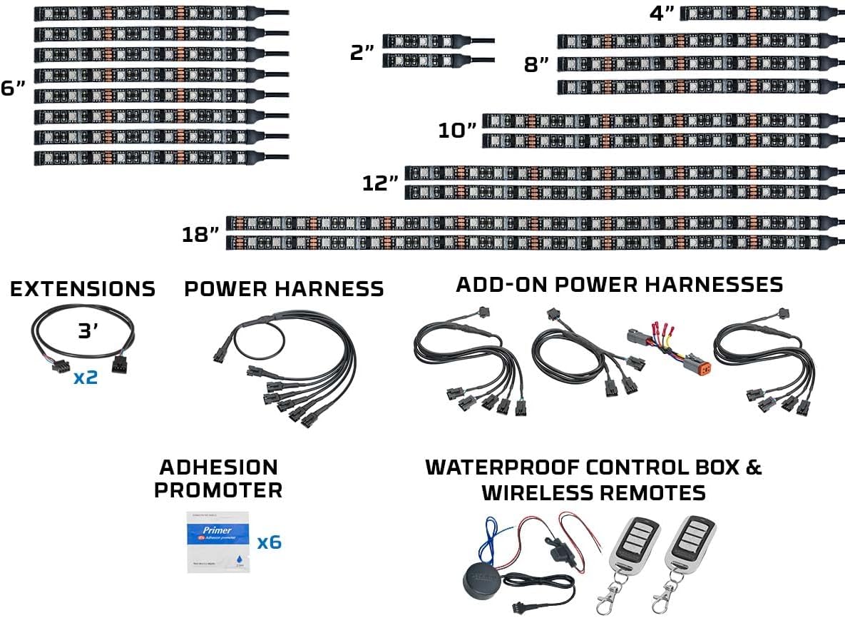 LEDGlow 20pc Advanced Million Color LED Motorcycle Accent Flexible Underglow Lighting Kit Compatible with Harley Davidson Touring Models Street Road Glide - Brake Lights Feature - Waterproof