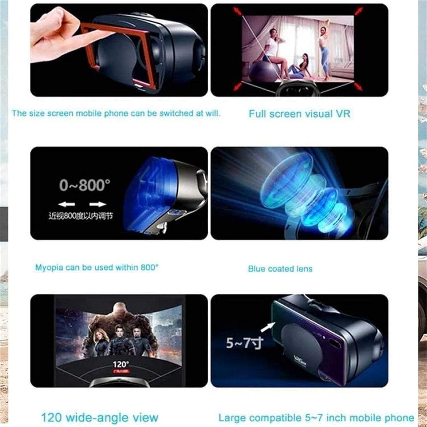 VR Headset Compatible with iOS & Android Phone - Universal Virtual Reality Goggles - Play Your Best Mobile Games 360 Movies with Soft