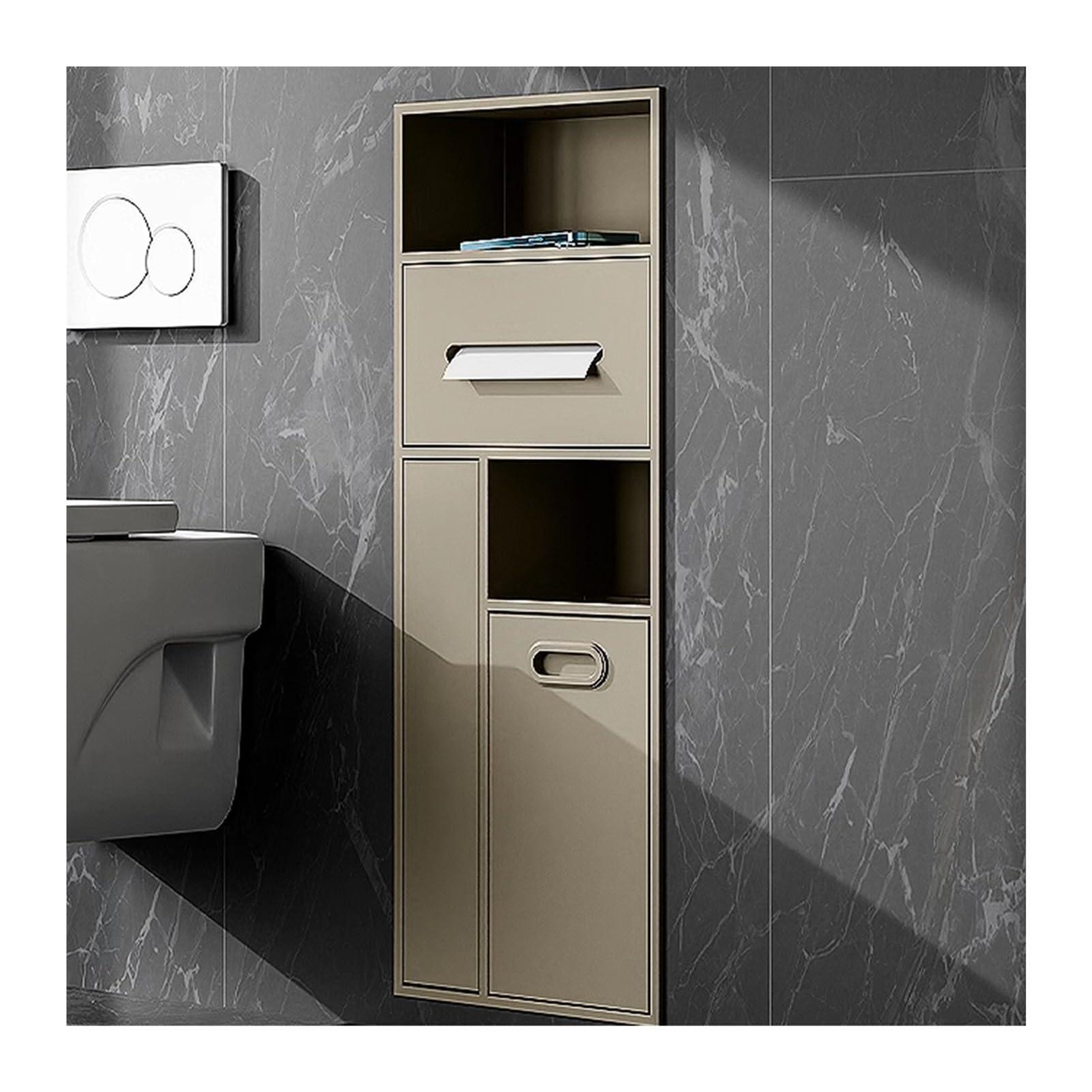 Bathroom Shelf Recessed Niche,Stainless Steel Shower Niche, Embedded Wet Room Alcove, Toilet Paper Trash Can Storage Rack, Shampoo Toiletries Shower Organiser, Home, Tea Apricot-11.81x30.7x5.51in