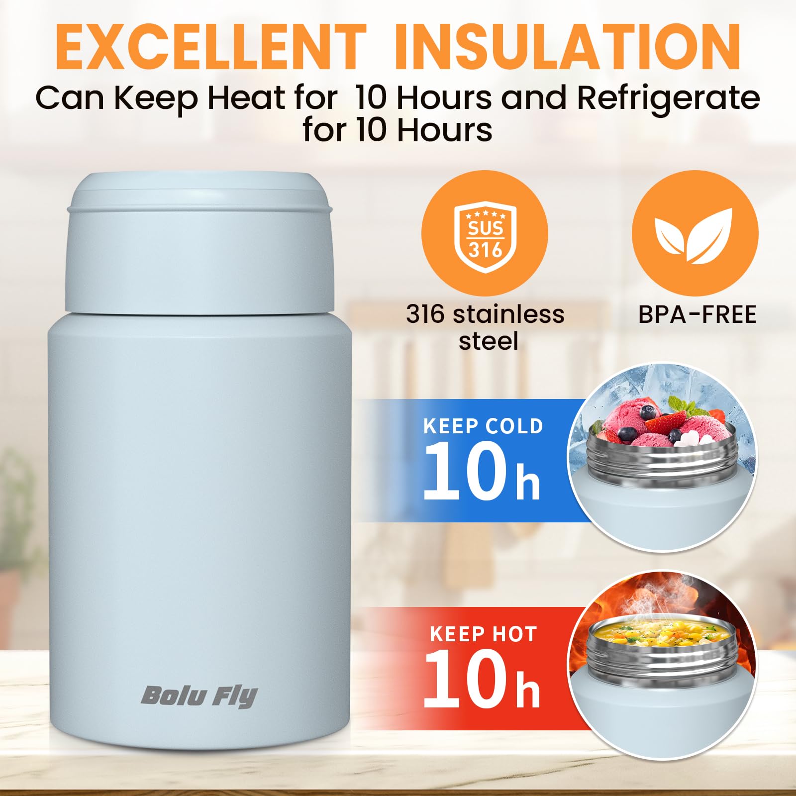 Suppen-Thermoskanne für heiße und kalte Speisen für Erwachsene, isoliertes Lebensmittelglas, Edelstahl-Vakuum-Thermo-Lunchbox-Behälter mit Tragetasche und Löffel (524.5 g, 765.4 g)