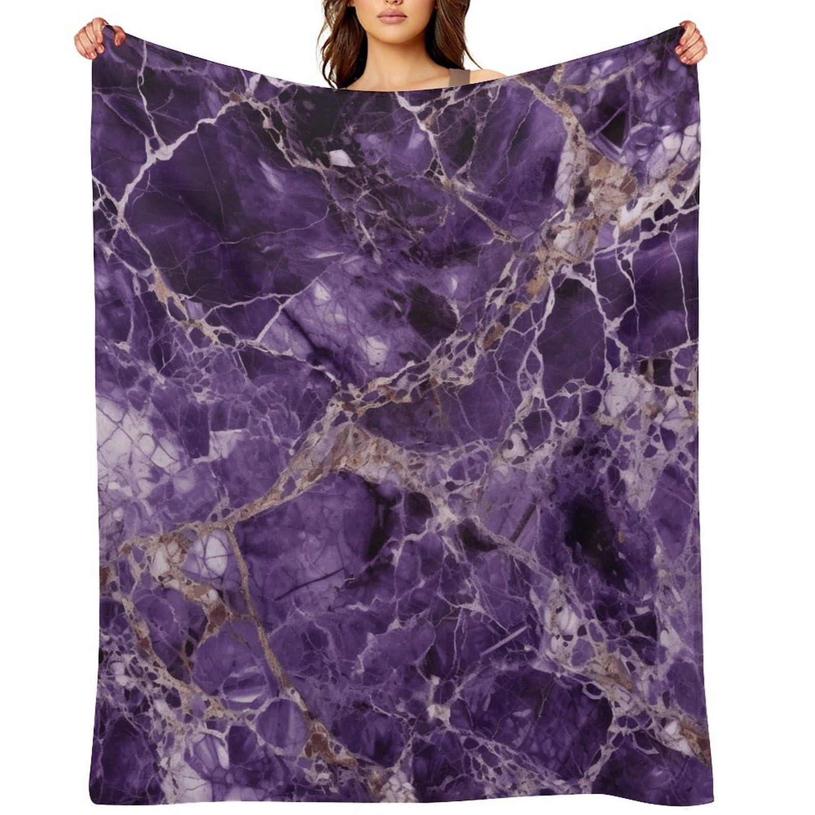 Flannel Fleece Throw Blanket - 50"x60" Super Soft Plush,Lightweight Wrinkle Resistant Cozy Marble Purplem Blanket for Couch Sofa Bed Travel Camping and Gift