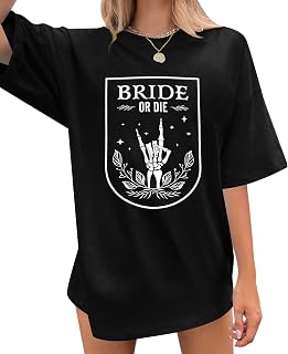 Bride Shirt Women Bride or Die Oversized Tshirt Bachelorette Shirts for Bridal Party Skeleton Hand Print Tops Outfit