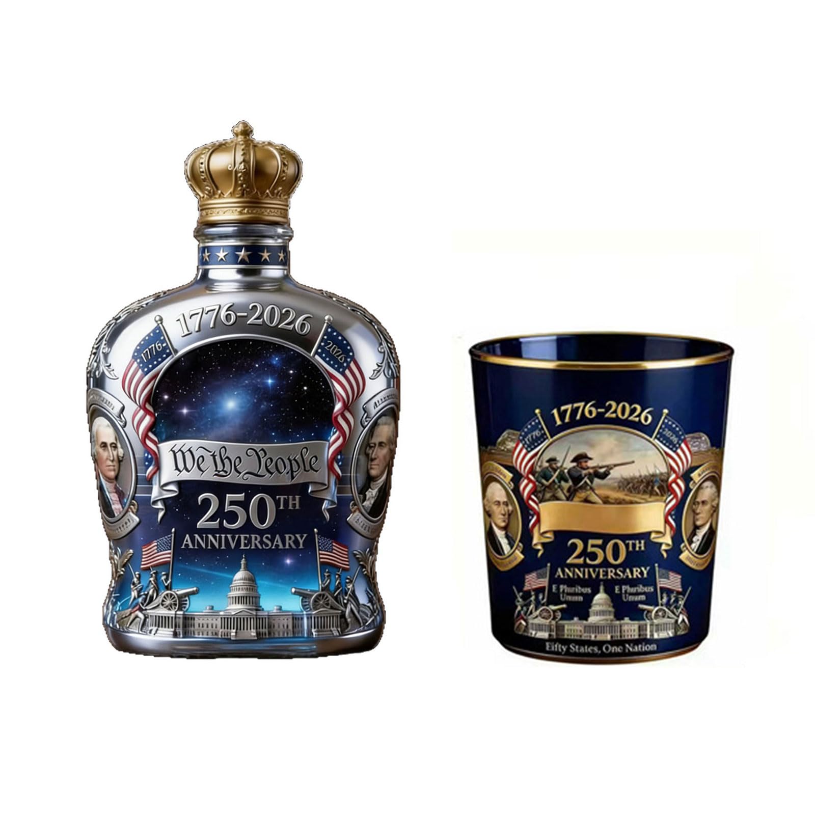 Hsyzygian Unique Whiskeys Decanter with Glasses Set Commemorative America 250Th Anniversary Liquor Bottle for History Enthusiasts America Glass Liquor Bottle Set