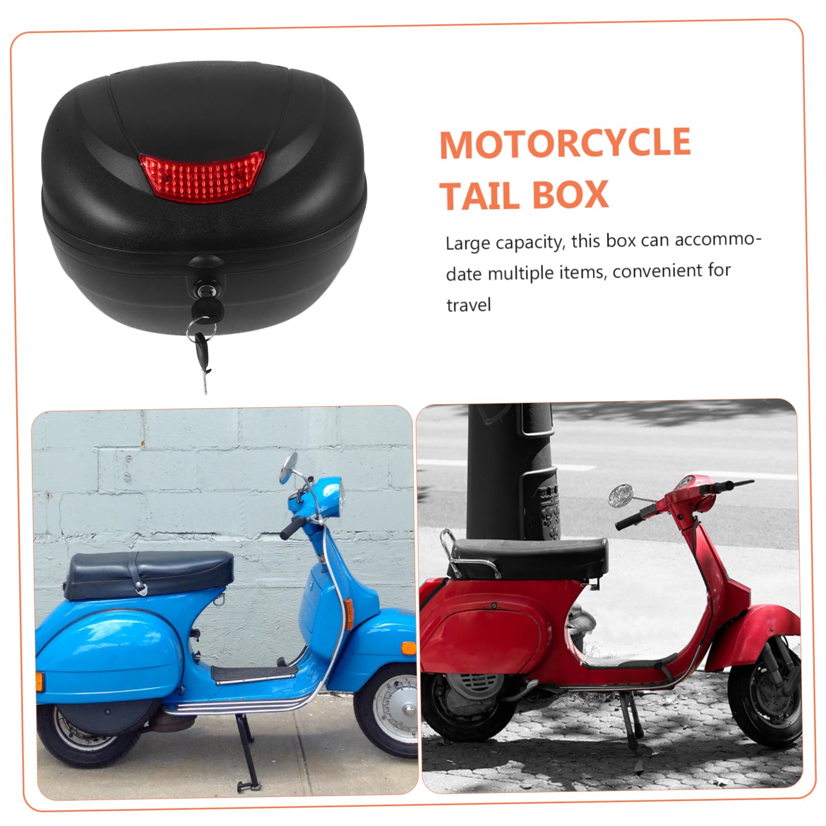 Case Grosse Plastique Capacité en Réfléchissant Design et Top Noir, Accessoire Rangement Sécurisé Moto pour Coffre Arrière pour Scooter