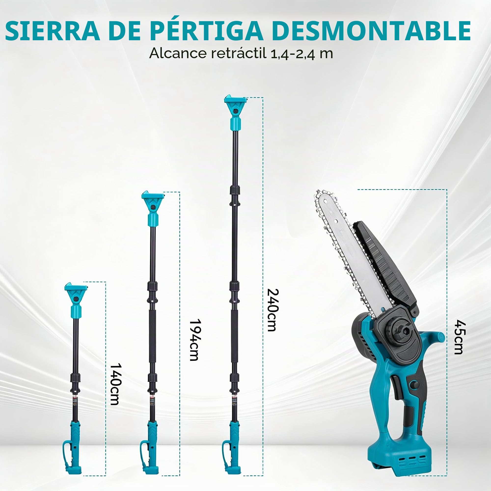 Yofidra 2 en 1 Motosierra Telescópica y Mini Motosierra Eléctrica, 8 Pulgadas con Poste Desmontable, 2 Baterías de 3.0Ah, para Cortar Ramas y Poda de Árboles