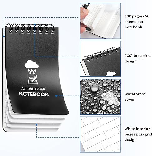 Miniatura 4 de Cuaderno impermeable, bloc de notas de bolsillo de 3 x 5 pulgadas, bloc de notas en espiral resistente a la intemperie, cuaderno de bolsillo para