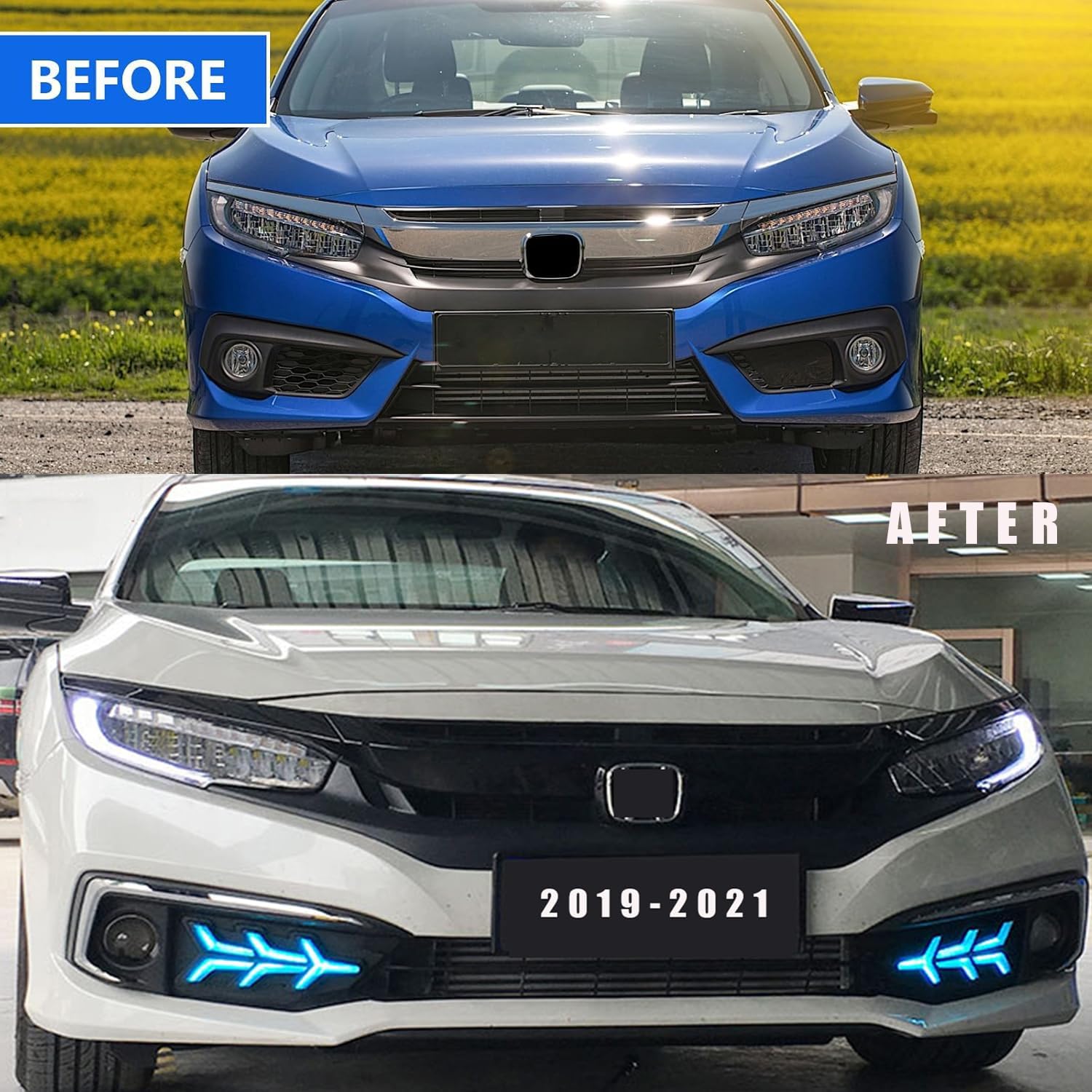 For Honda Civic 2019-2021 Daytime Running Lights Fog Light Replacement Tri-color DRL (A pair)