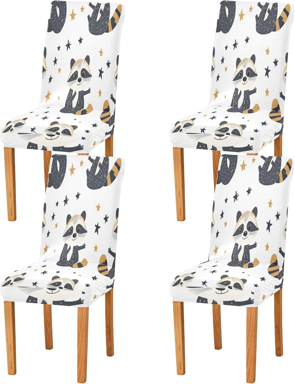 ALAZA Chair Covers for Dining Room, Cute Raccoons Star Seamless Stretch Chair Cover Sets Chair Protector Removable Washable for Ktichen Restaurant Hotel