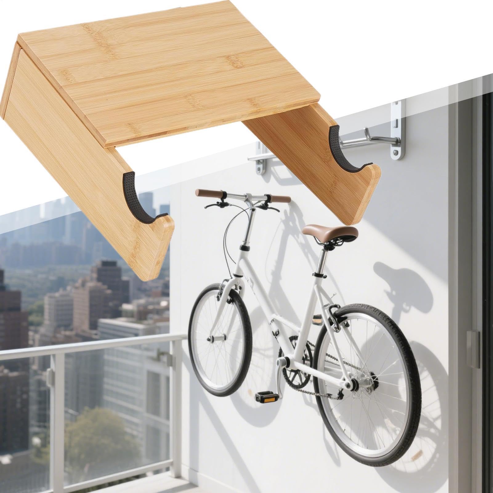 Fahrrad-Wandhalterung – Holzhalterung 28x26,5x9,3 cm | Fahrrad-Hakenregal für Mountainbike-Hybrid-Helme, Straßenhelme, Garage, Wohnung, Haus, Schlafzimmer,