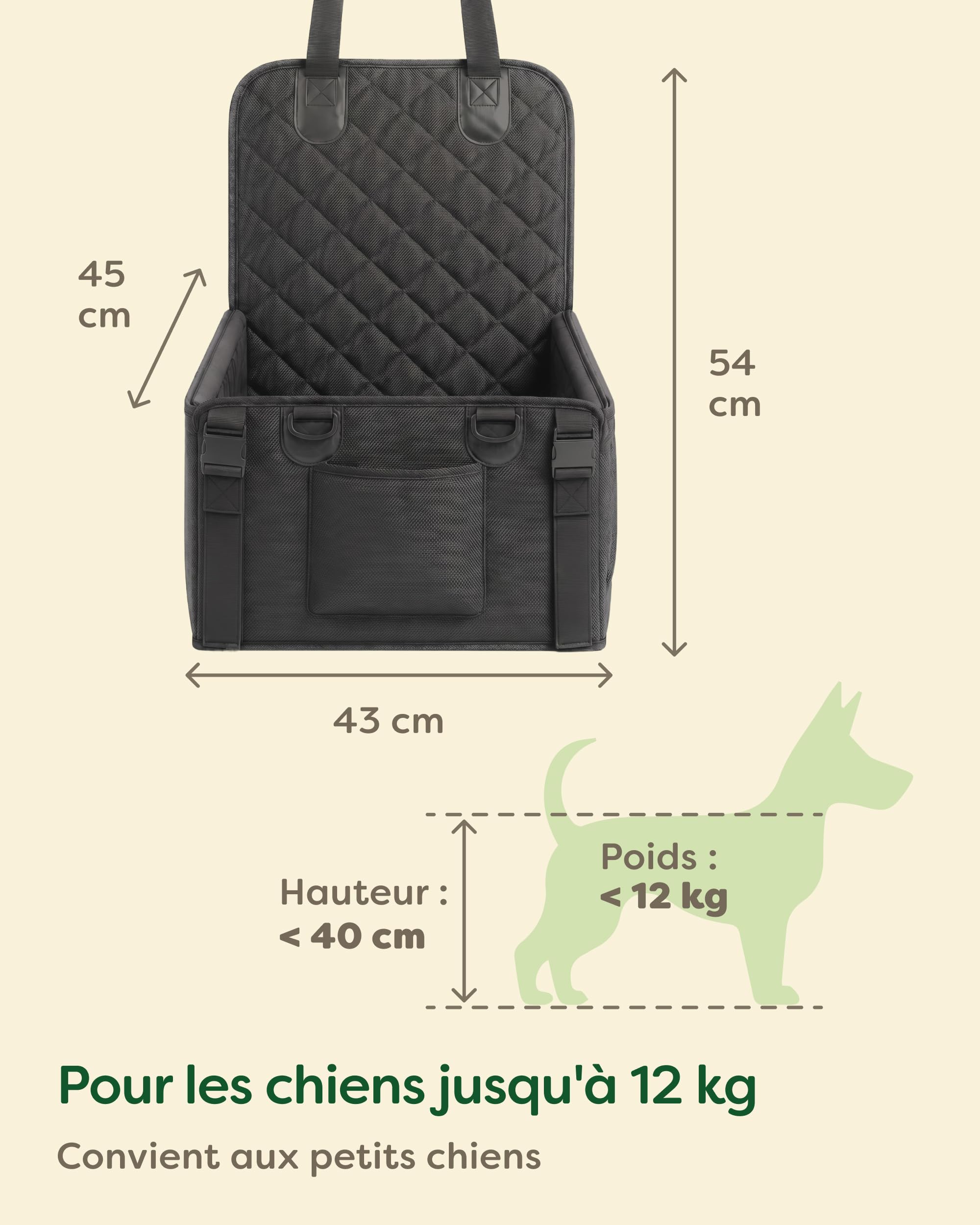 Knupis Siège Auto pour Petit Chien – Déperlant et Résistant aux Rayures avec 5 Poches – 4 Sangles de Fixation et Laisse Attachée – Parois Renforcées avec Dessous Antidérapant – Panier Chien Voiture