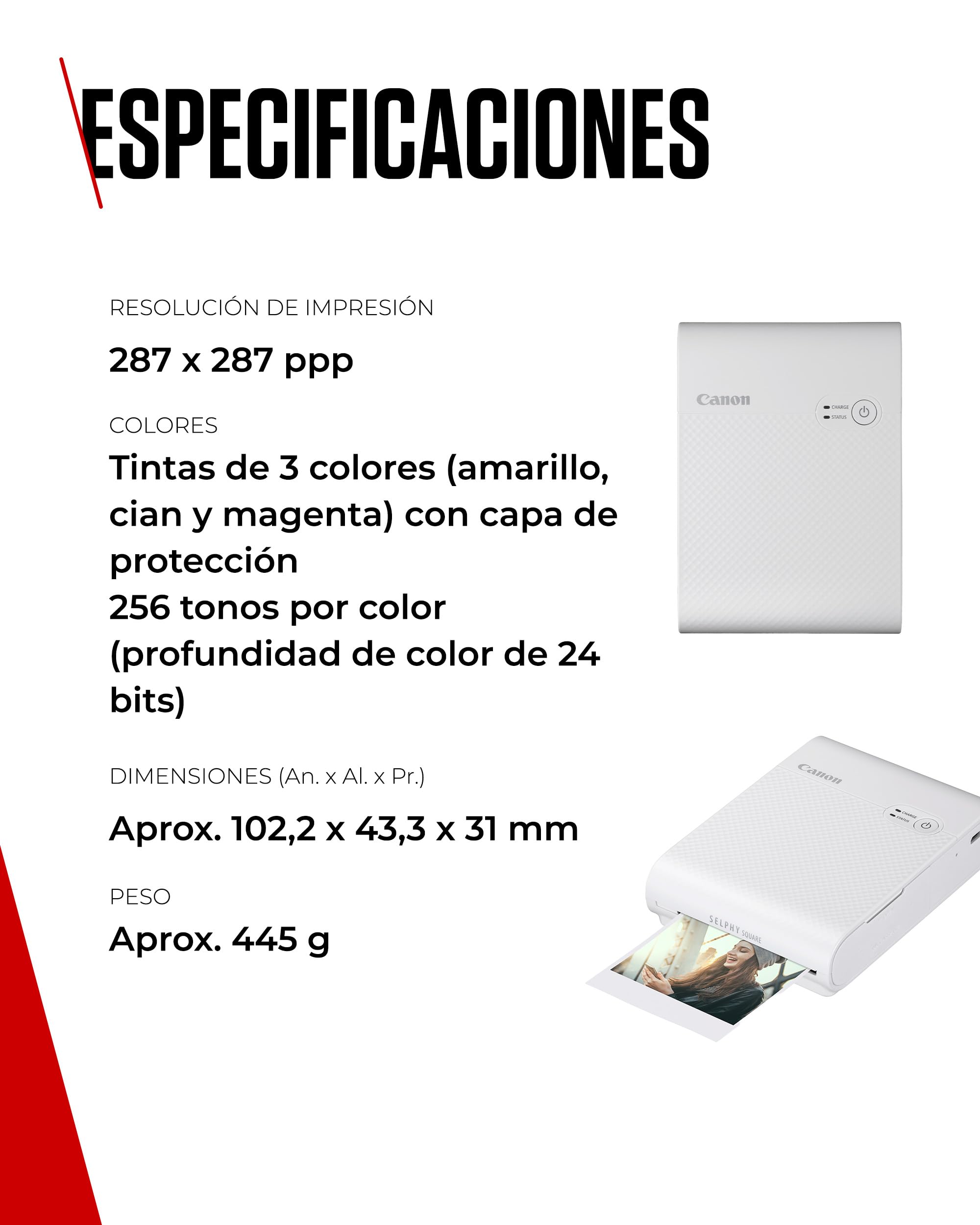 Canon SELPHY QX10, Impresora Fotográfica Instantánea y Portatil por sublimación de tinta, Conexión inalámbrica (Wi-Fi) a Smartphone y Tablet, Papel Cuadrado XS-20L (68 X 68 mm), Blanca