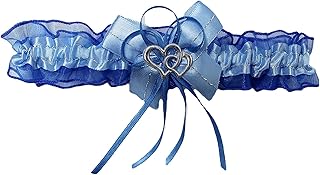 Süßer Braut Strumpfband mit 2 Herzchen Schleifchen, Silbernaht, viele Muster Hochzeit Neu Strumpfbänder Brautstrumpfband