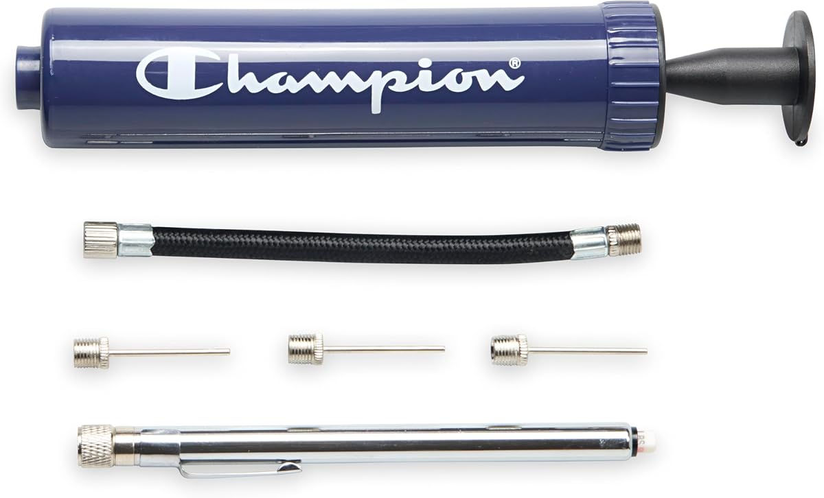 Champion Bomba de pelota de repuesto con agujas de repuesto de inflado de metal para pelotas deportivas con estuche compacto, compatible con la mayoría de las bombas para pelotas de baloncesto, fútbol, ​​fútbol, ​​voleibol y yoga