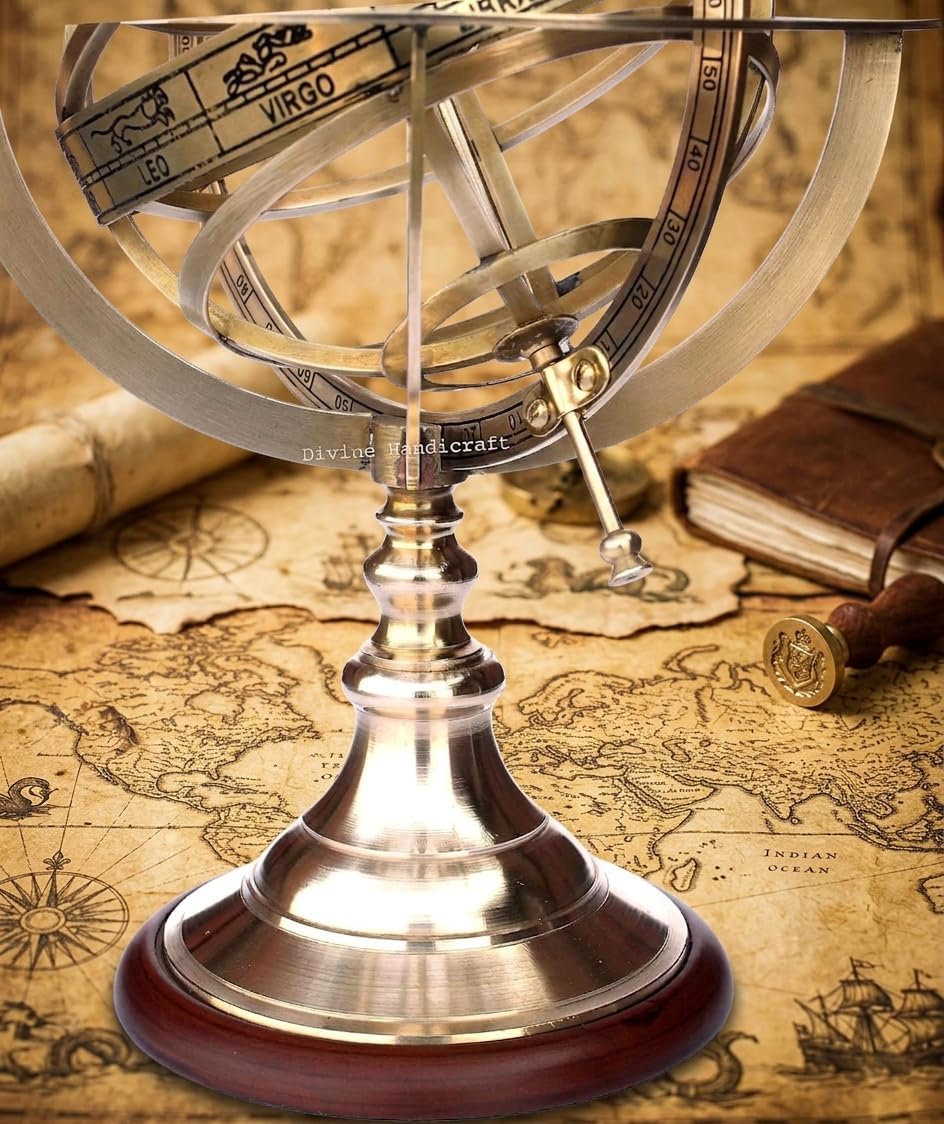 New Astrolabe, Zodiac, Engraved, Celestial, 11'' Height Brass Armillary Sphere Globe,Finish (Brass Shine) Golden