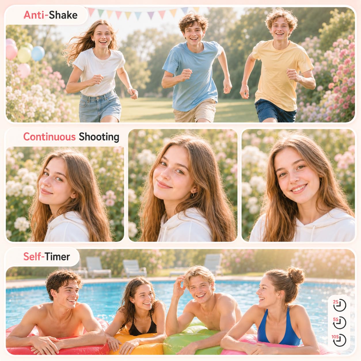 Digitalkamera 4K 64MP Vlogging Fotokamera Kompaktkamera 18X Digitalzoom Kamera mit 2 Bildschirme, Beauty Licht, 32GB SD Karte für Teenager Anfänger (Rosa + Beauty-Licht)