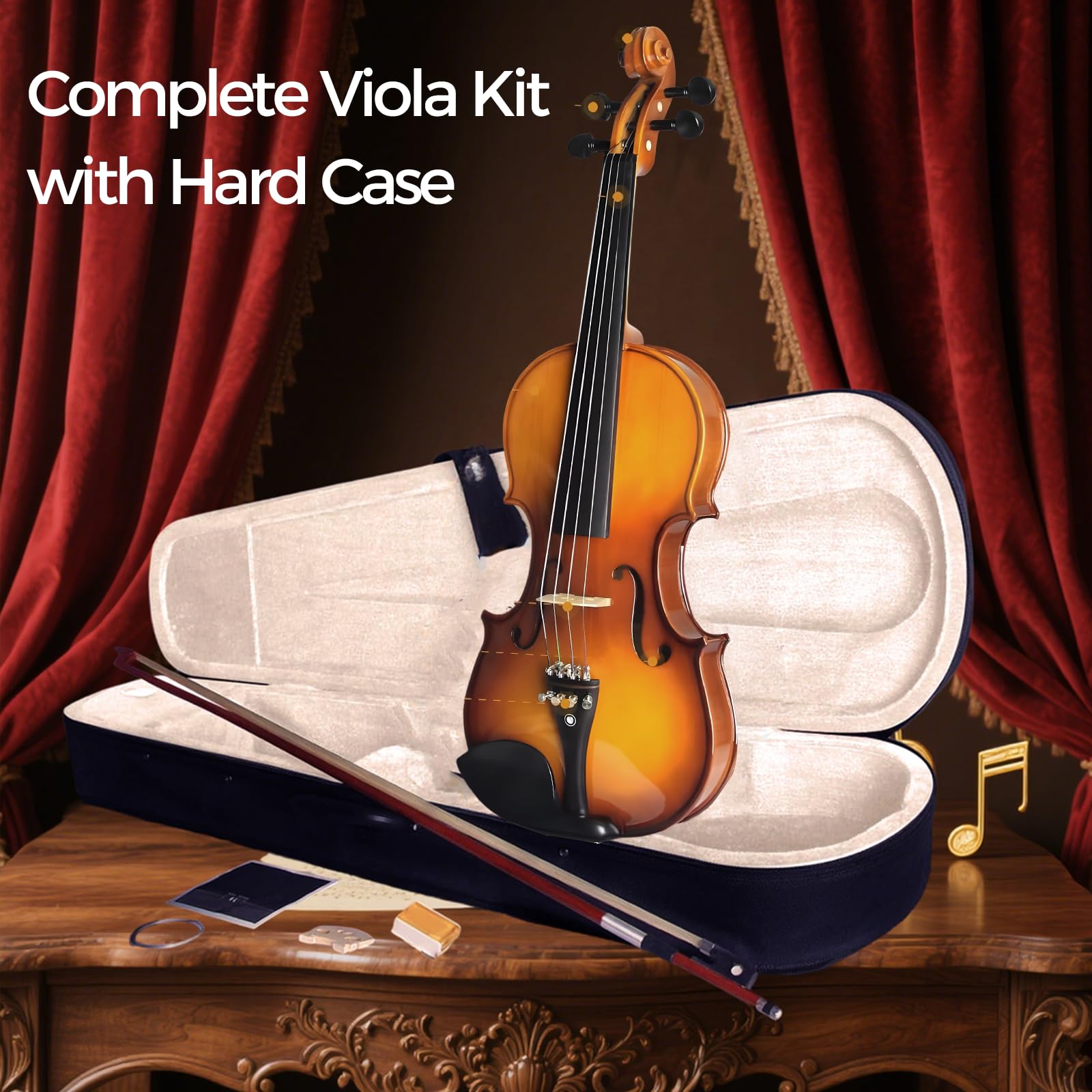 CVN-500 - Violín de madera maciza de ébano 4/4 de tamaño completo para principiantes y estudiantes, kit completo de iniciación con estuche duro, arco, colofonia, apto para principiantes, configuración