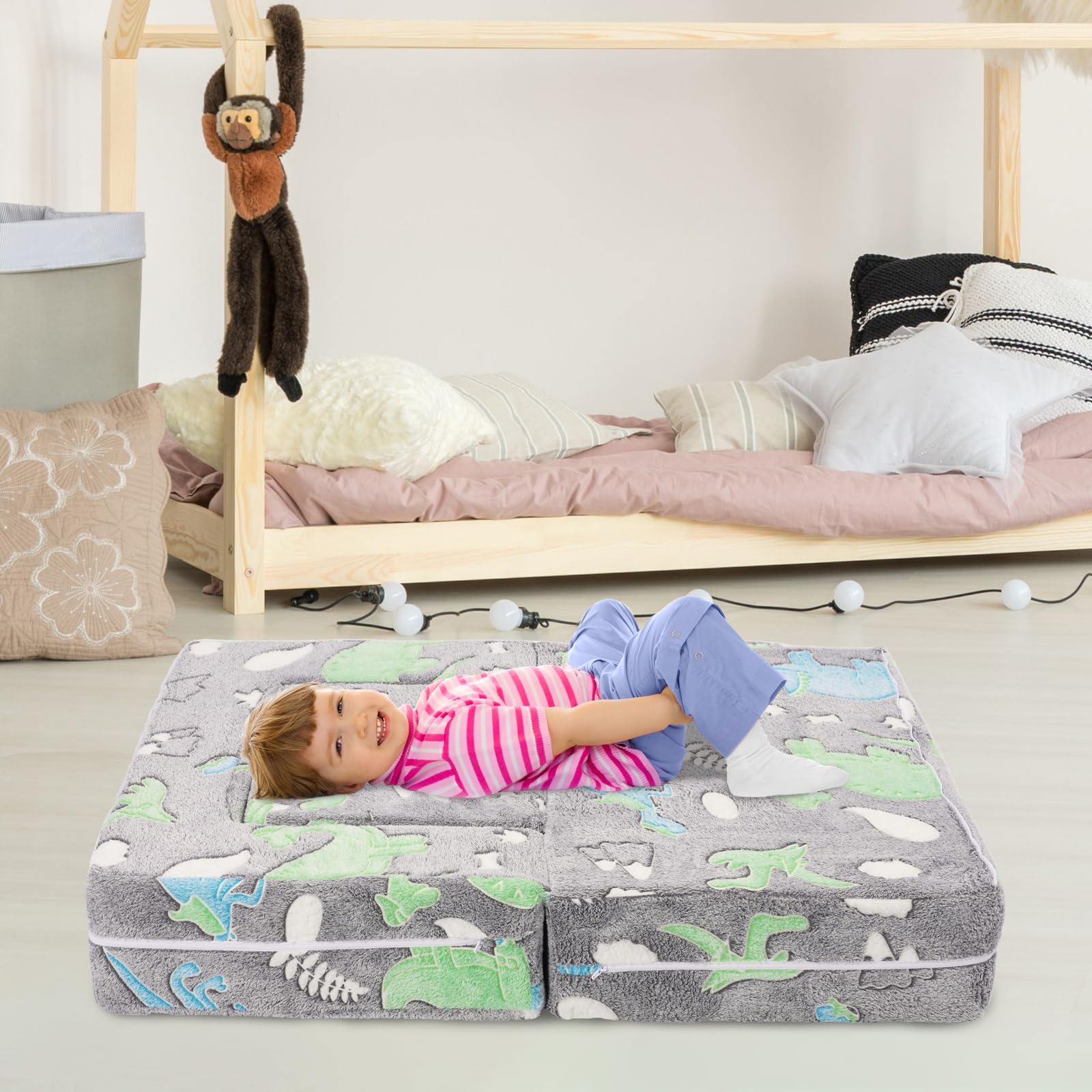 Sofá Infantil Plegable, sofá Cama, extraíble y Lavable, Mini sofá de Juegos para habitación Infantil, sillón Infantil, Gris, 69 x 49 x 33 cm