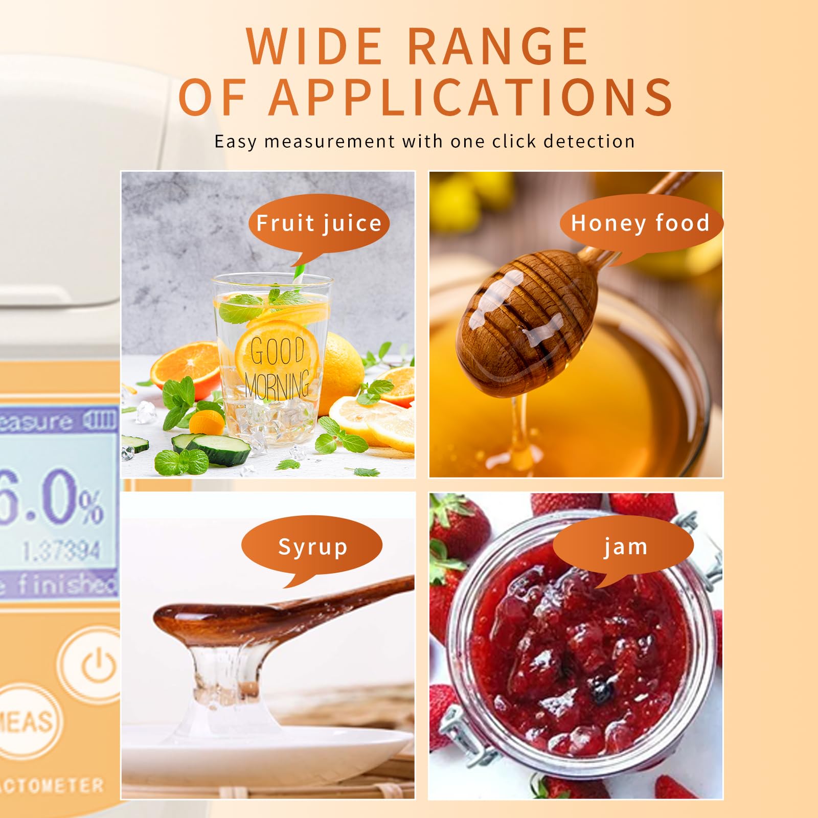 Brix Meter 0-93% Saugprüfer Premium Digital Brix Refraktometer mit ATC für Honig, Ahornsirup, Obst, Getränke, Saft, Melasse, Süßgetränk, Zuckergehalt Messung