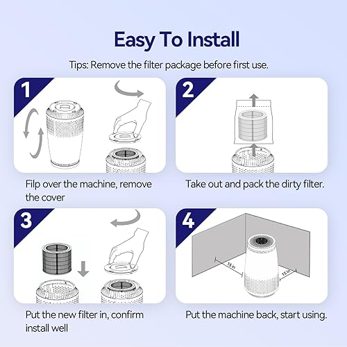 Miniatura 7 de Purificadores de aire para dormitorio del hogar, filtro HEPA 3 en 1 para mascotas, caspa, polvo, polen, humo, olores, limpiador de aire silencioso