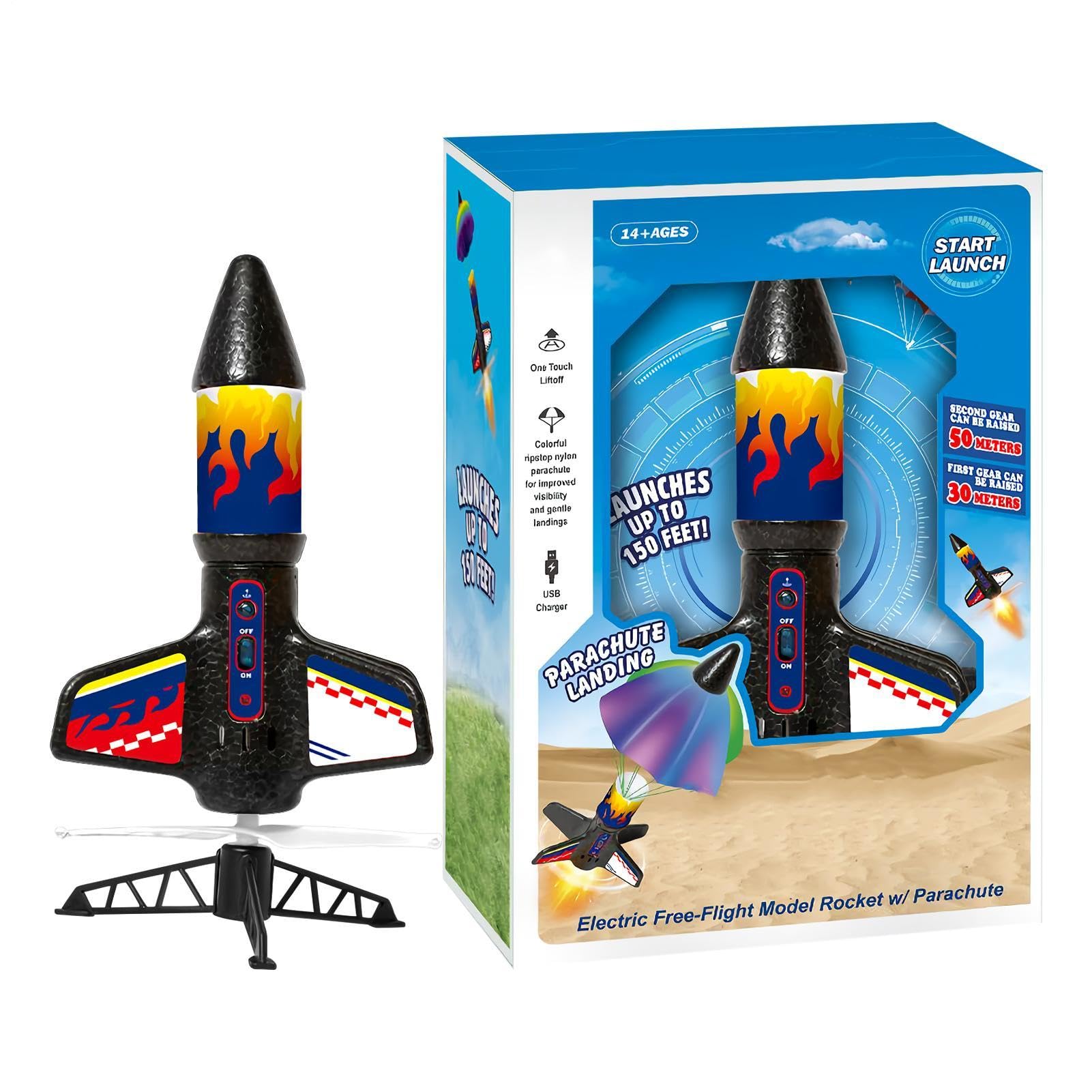 Rocket Launch Toy For Kids - Rocket With Parachute And LED Light Up, Durable Outdoor Activity Science Learning Toy, STEM Educational Girls Set | For Park Backyard Playground Lawn Use