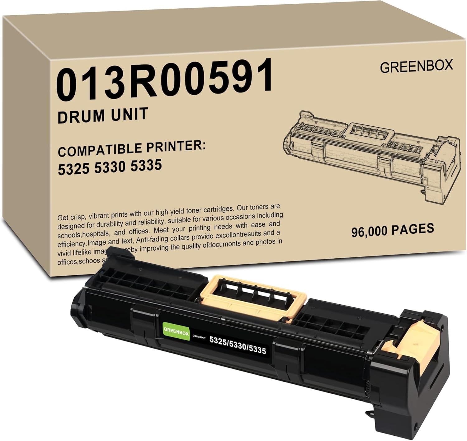 GREENBOX Remanufactured 013R00591 Drum Cartridge Replacement for Xerox 5325 5330 5335 Imaging Drum Unit for WorkCentre 5325 5330 5335 Printer (96,000 Pages)