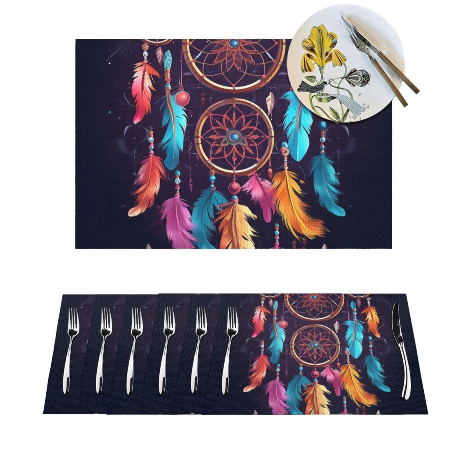 Set de table thermorésistant en PVC tissé imprimé attrape-rêves coloré x4