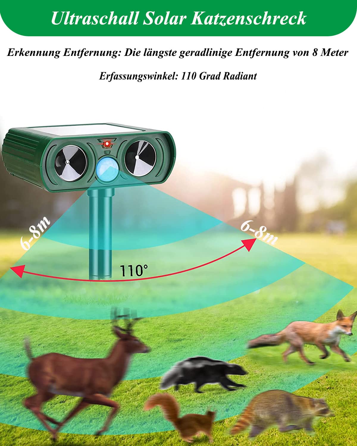 Solar Katzenschreck, Multifunktion Ultraschall Katzenabwehr, Wasserdicht Marderschreck mit Bewegungssensor, Vogelschreck Vertreiber für Maulwurf, Hunde, Vögel, Katzenschreck für Garten Rasen Farm